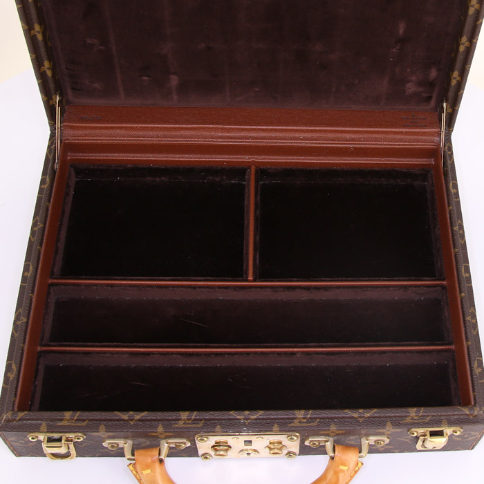 Caja de joyas Louis Vuitton Boite à bijoux en lona Monogram marrón y cuero natural - Detail D3