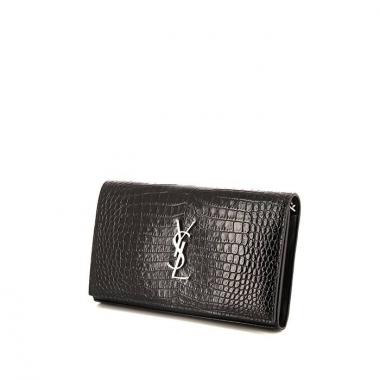 Yves Saint Laurent Embossed Leather Wallet on Chain Shoulder Bag Black