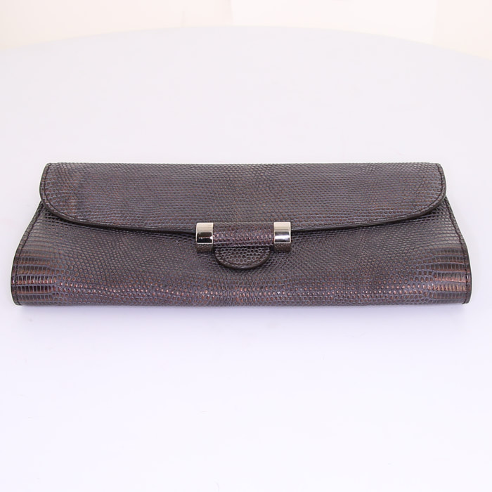 Pochette Saint Laurent Muse en lézard marron - Detail D4