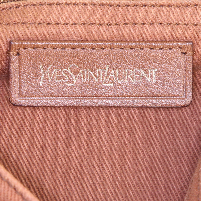 Yves Saint Laurent Muse Two handbag in brown leather and brown canvas - Detail D4
