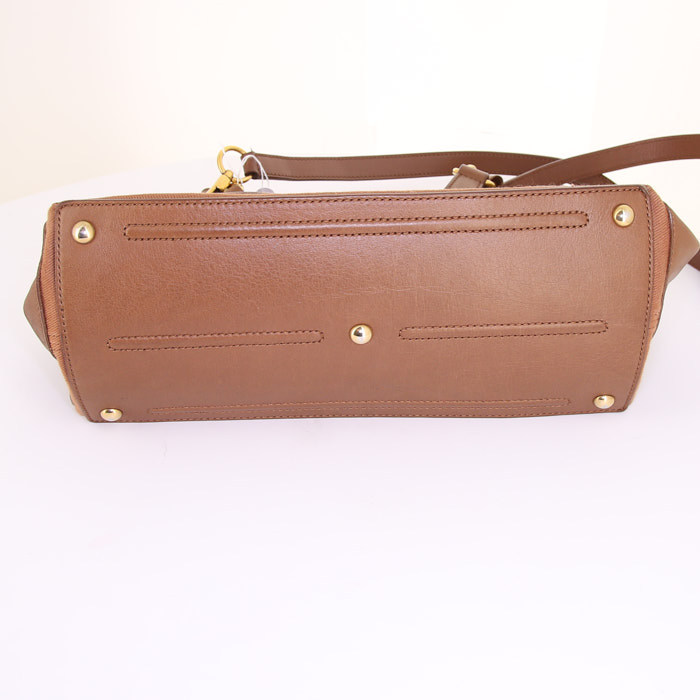 Sac à main Yves Saint Laurent Muse Two en cuir marron et toile marron - Detail D5