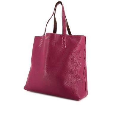 Bolso Cabás Hermes Double Sens modelo mediano en cuero togo color frambuesa y marrón
