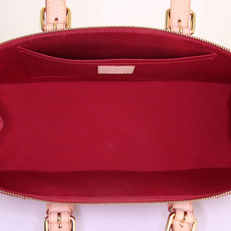 Sac à main Louis Vuitton Rosewood en cuir vernis monogram rouge et cuir naturel - Detail D2
