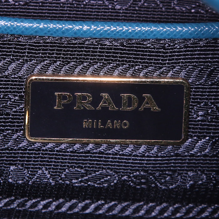 Shopping bag Prada Galleria modello grande in pelle saffiano blu verde - Detail D3