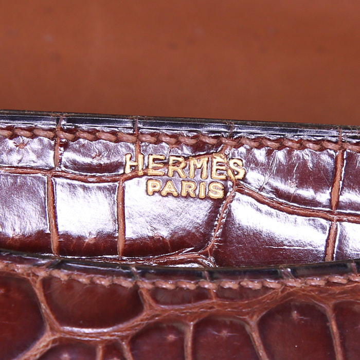 Bolso de mano Hermes Ring en cocodrilo marrón - Detail D3