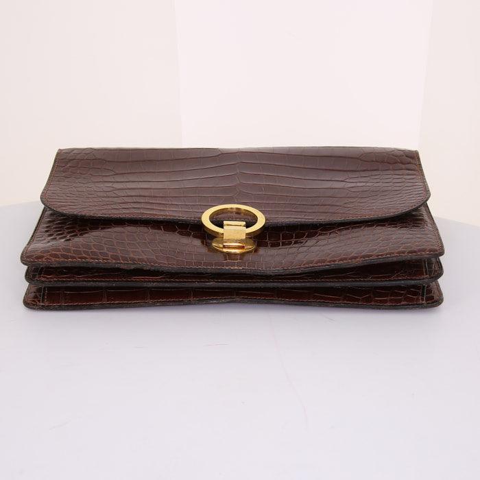 Borsa Hermes Ring in coccodrillo marrone - Detail D4