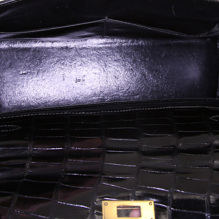 Bolso de mano Hermes Kelly 28 cm en cocodrilo porosus negro - Detail D3