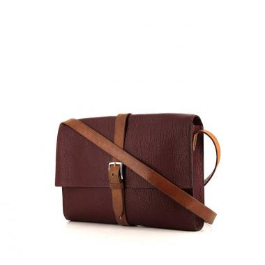 Sac bandoulière Hermès Etriviere - Belt petit modèle en cuir taurillon clémence bordeaux et cuir naturel