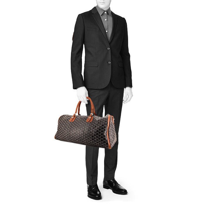 Sac de voyage Goyard 48h Croisière en toile monogram noire et cuir marron - Detail D1