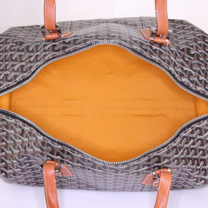 Sac de voyage Goyard 48h Croisière en toile monogram noire et cuir marron - Detail D2