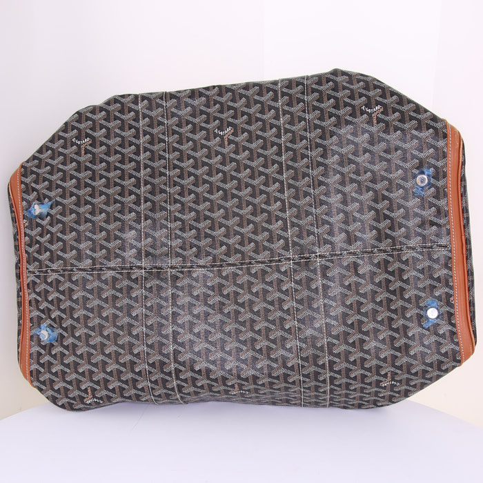 Sac de voyage Goyard 48h Croisière en toile monogram noire et cuir marron - Detail D4