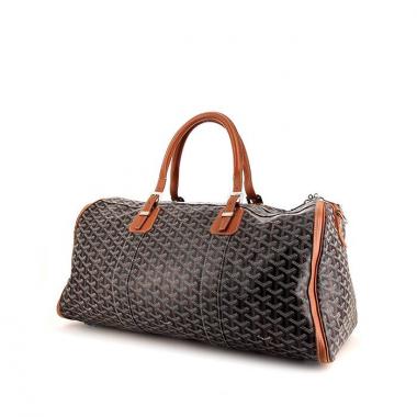 Bolsa de viaje Goyard 48h Croisière en lona Monogram negra y cuero marrón