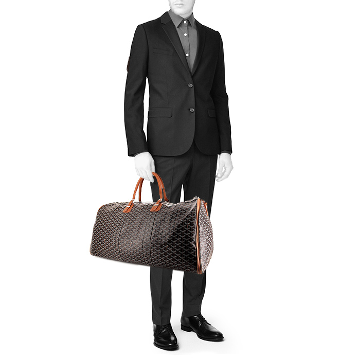 Sac de voyage Goyard Croisière en toile monogram noire et cuir marron - Detail D1