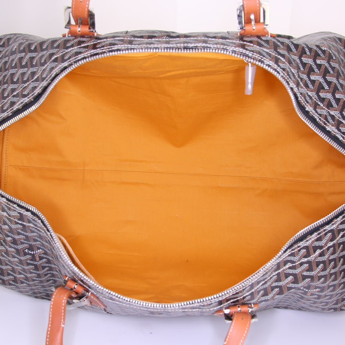 Sac de voyage Goyard Croisière en toile monogram noire et cuir marron - Detail D2