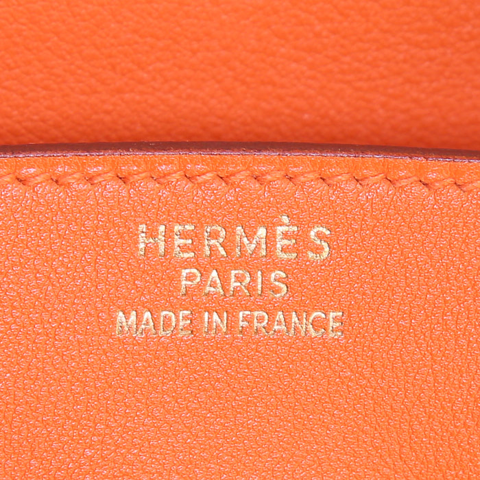 Sac à main Hermes Birkin 35 cm en cuir Swift orange - Detail D3