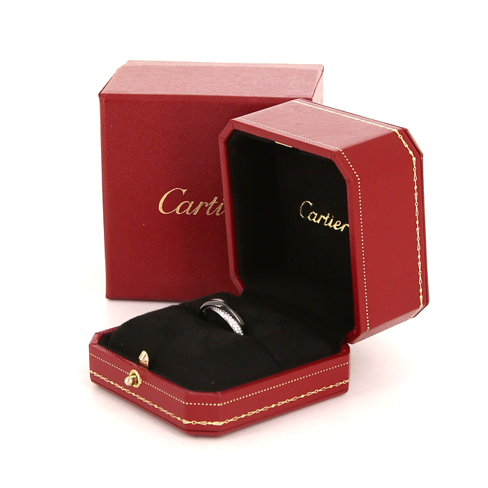 Anello Cartier Trinity modello medio in oro bianco,  ceramica nera e diamanti - Detail D2
