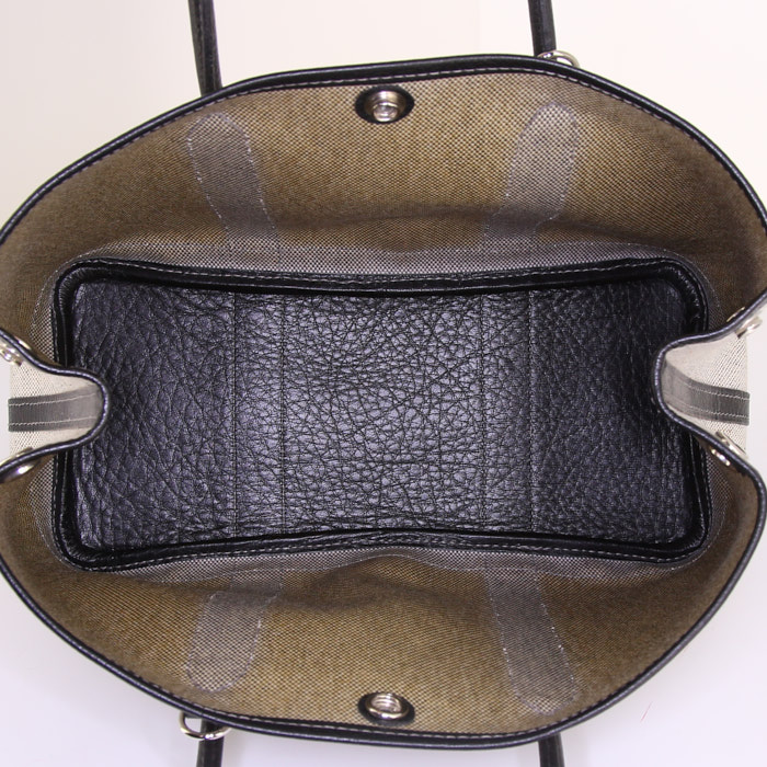 Shopping bag Hermes Garden in tela grigia e pelle nera - Detail D2