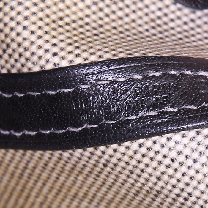 Shopping bag Hermes Garden in tela grigia e pelle nera - Detail D3