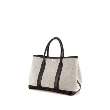 Sac cabas Hermes Garden en toile grise et cuir noir