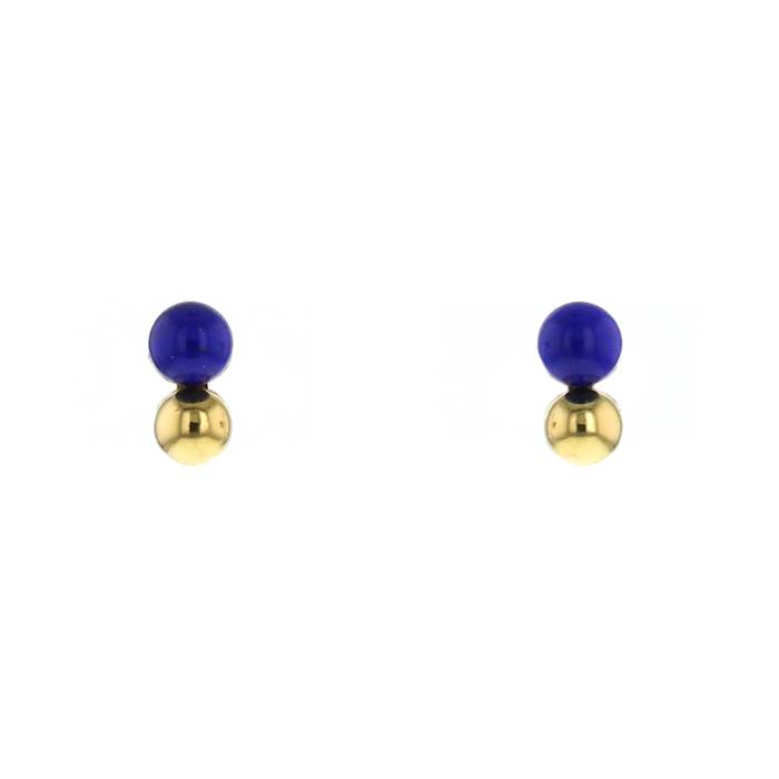 Paire de puces d'oreilles époque années 90 Vintage en or jaune et lapis-lazuli