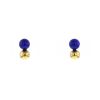 Vintage 1990's small earrings in yellow gold and lapis-lazuli - 00pp thumbnail