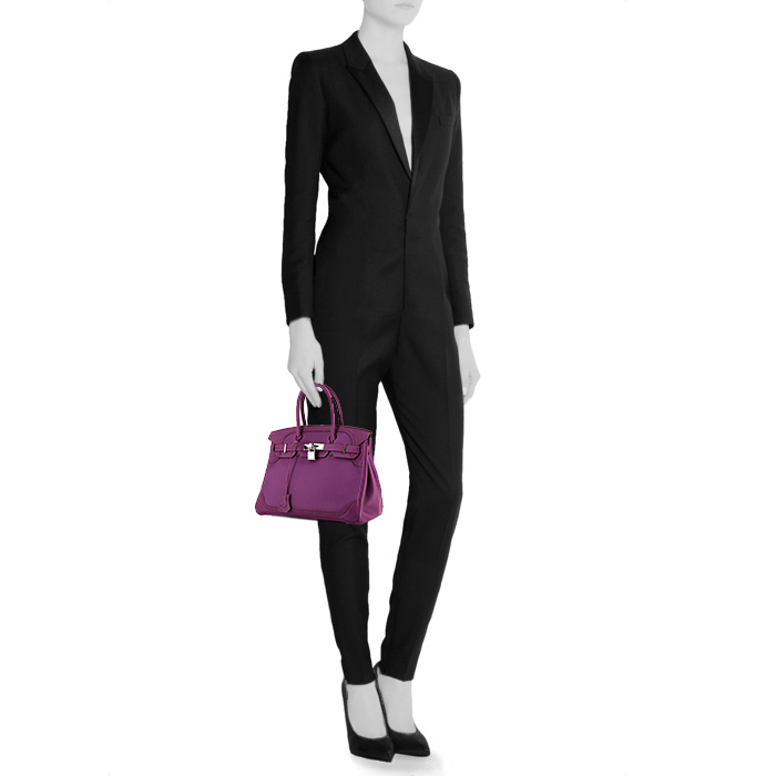 Hermès Birkin Ghillies handbag in purple Anemone togo leather and purple Anemone Swift leather - Detail D1