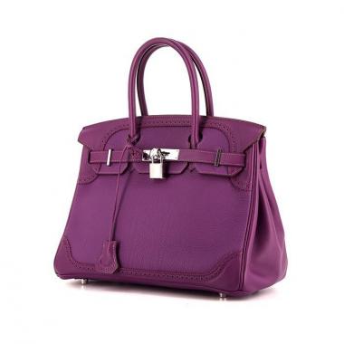 Hermès Birkin Ghillies handbag in purple Anemone togo leather and purple Anemone Swift leather
