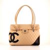 Chanel Cambon shopping bag in beige and black quilted leather - 360 thumbnail