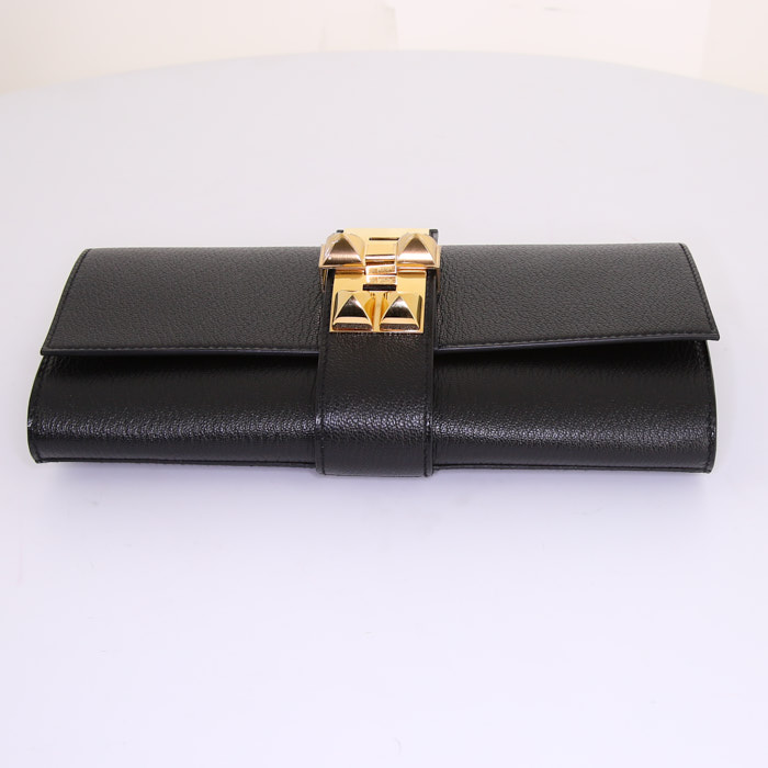 Hermes Médor pouch in black goat - Detail D4