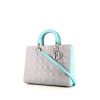 Dior Lady Dior large model handbag in grey and turquoise leather cannage - 00pp thumbnail