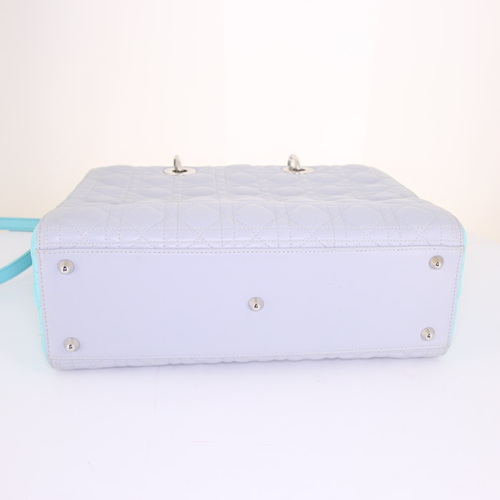 Borsa Dior Lady Dior modello grande in pelle cannage grigia e turchese - Detail D5