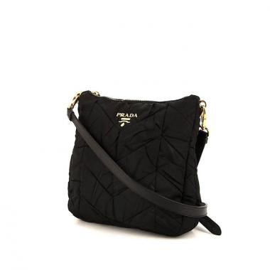 Sac bandoulière Prada Gaufre en toile matelassée noire et cuir noir
