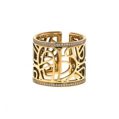 Anello Poiray Coeur Fil modello grande in oro giallo e diamanti