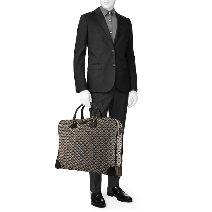 Goyard travel bag in black monogram canvas and black leather - Detail D1