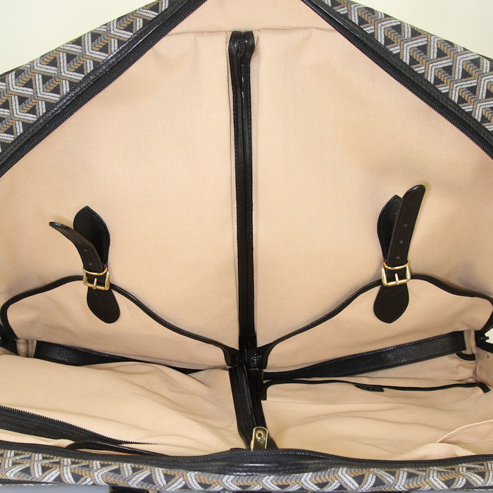 Sac de voyage Goyard en tissu monogram noir et cuir noir - Detail D2