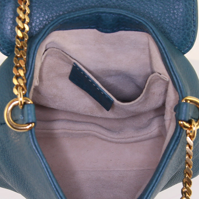 Borsa a tracolla Gucci 1973 modello piccolo in pelle martellata blu verde - Detail D2