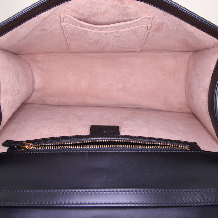 Gucci Sylvie handbag in black leather and bicolor canvas - Detail D3