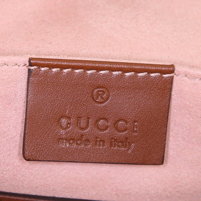 Gucci Suprême GG shoulder bag in beige monogram canvas and brown leather - Detail D3