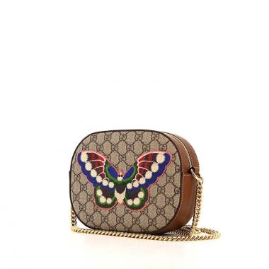 Sac bandoulière Gucci Suprême GG en toile monogram beige et cuir marron
