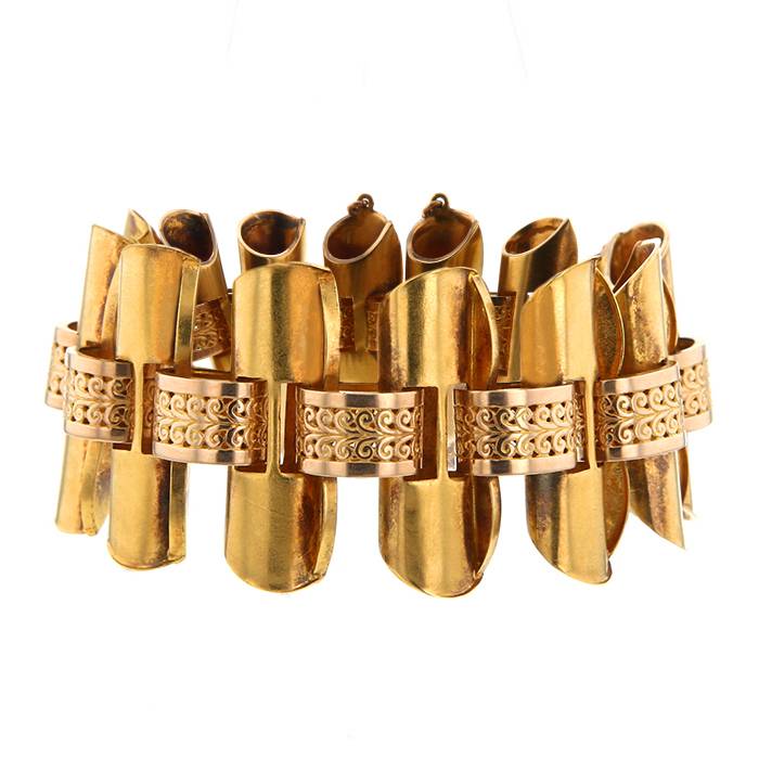 Bracelet époque fin XIXème siècle semi-articulé Vintage en or jaune et or rose - 00pp