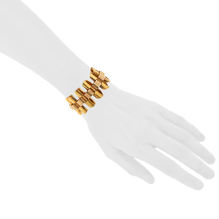 Half-articulated Vintage end of the 19th Century bracelet in yellow gold and pink gold - Detail D1