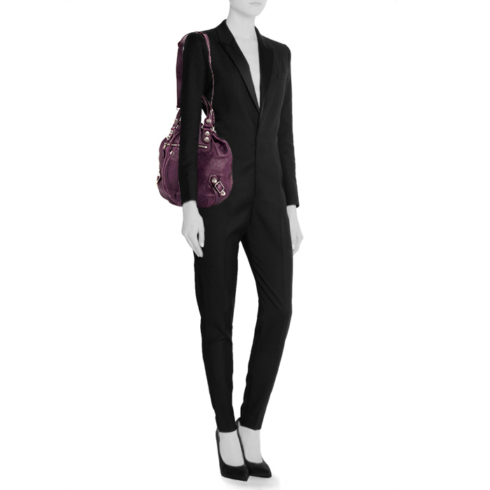 Balenciaga Pompon shopping bag in purple leather - Detail D2