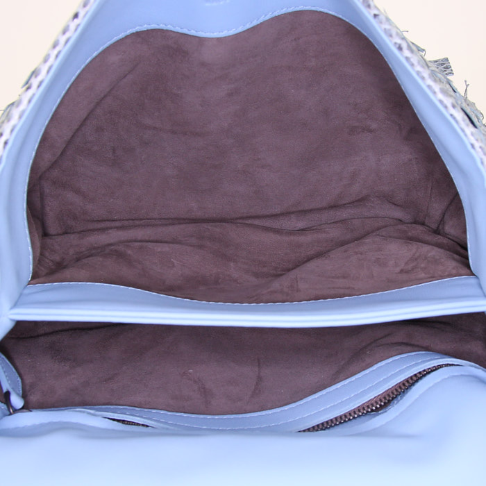 Bottega Veneta Tobu Intreccio handbag in blue water snake - Detail D2