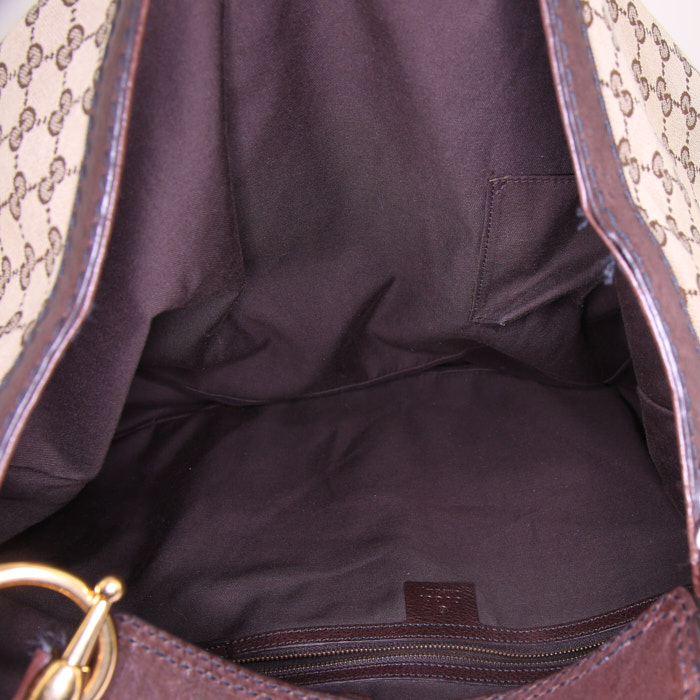 Sac cabas Gucci Mors grand modèle en toile monogram beige et cuir marron - Detail D2