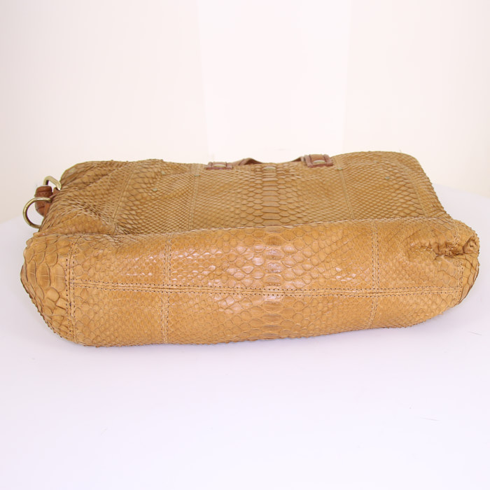 Jerome Dreyfuss Billy M shopping bag in brown python and brown leather - Detail D5