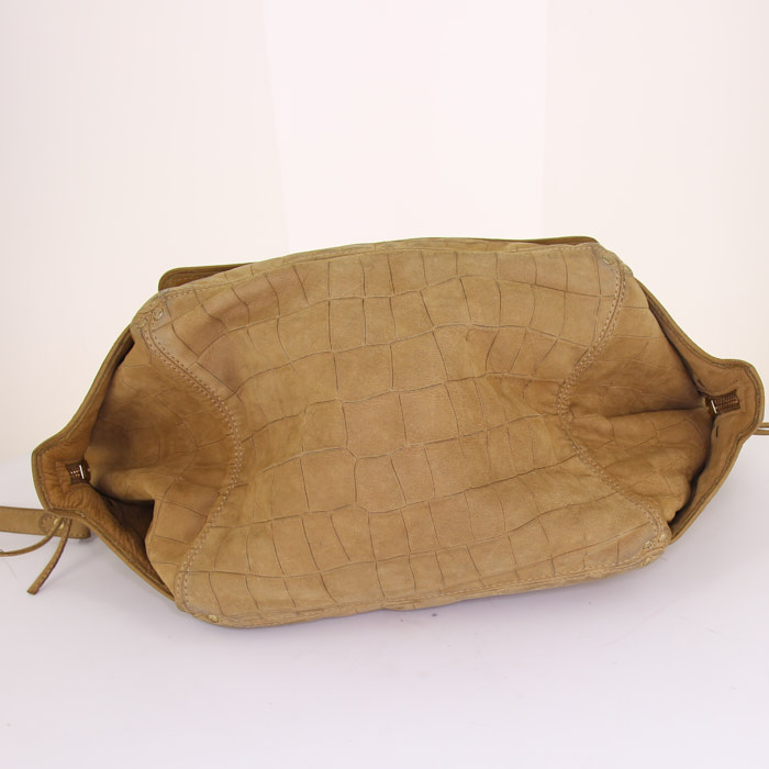Borsa a tracolla Jerome Dreyfuss Johan in camoscio beige simil coccodrillo - Detail D4