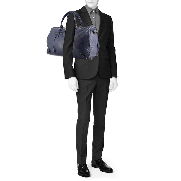 Borsa da viaggio Balenciaga in pelle blu - Detail D1