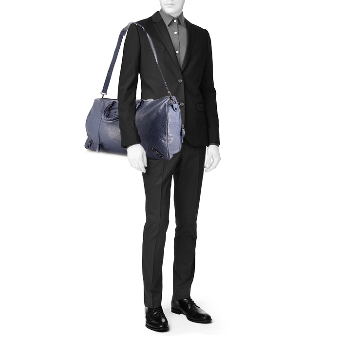 Balenciaga travel bag in blue leather - Detail D2