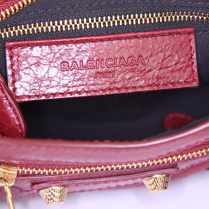 Balenciaga Giant 12 mini City shoulder bag in burgundy leather - Detail D4
