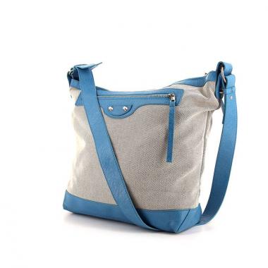 Bolso 24 horas Balenciaga Day en lona gris y cuero azul